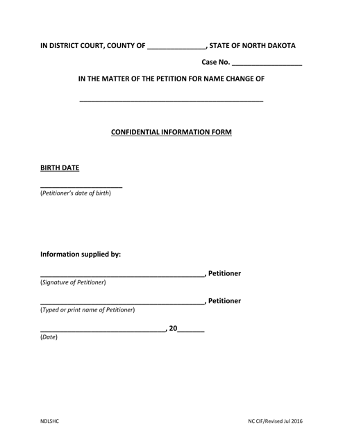 Confidential Information Form - North Dakota