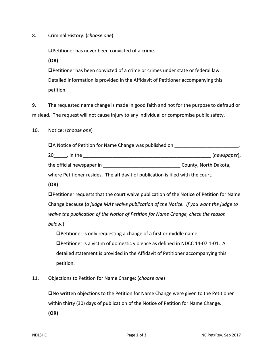 Petition for Name Change - North Dakota, Page 2