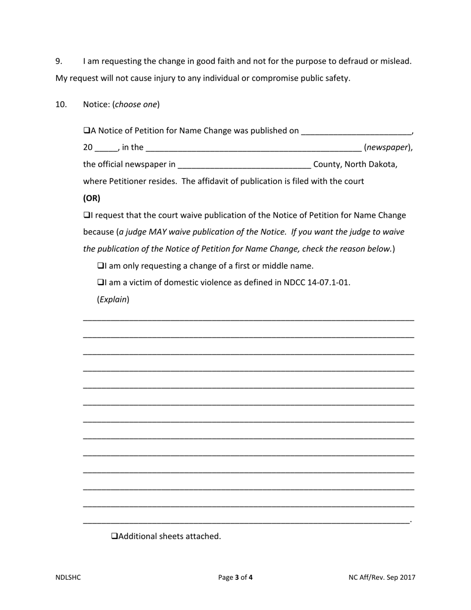 Affidavit of Petitioner - North Dakota, Page 3