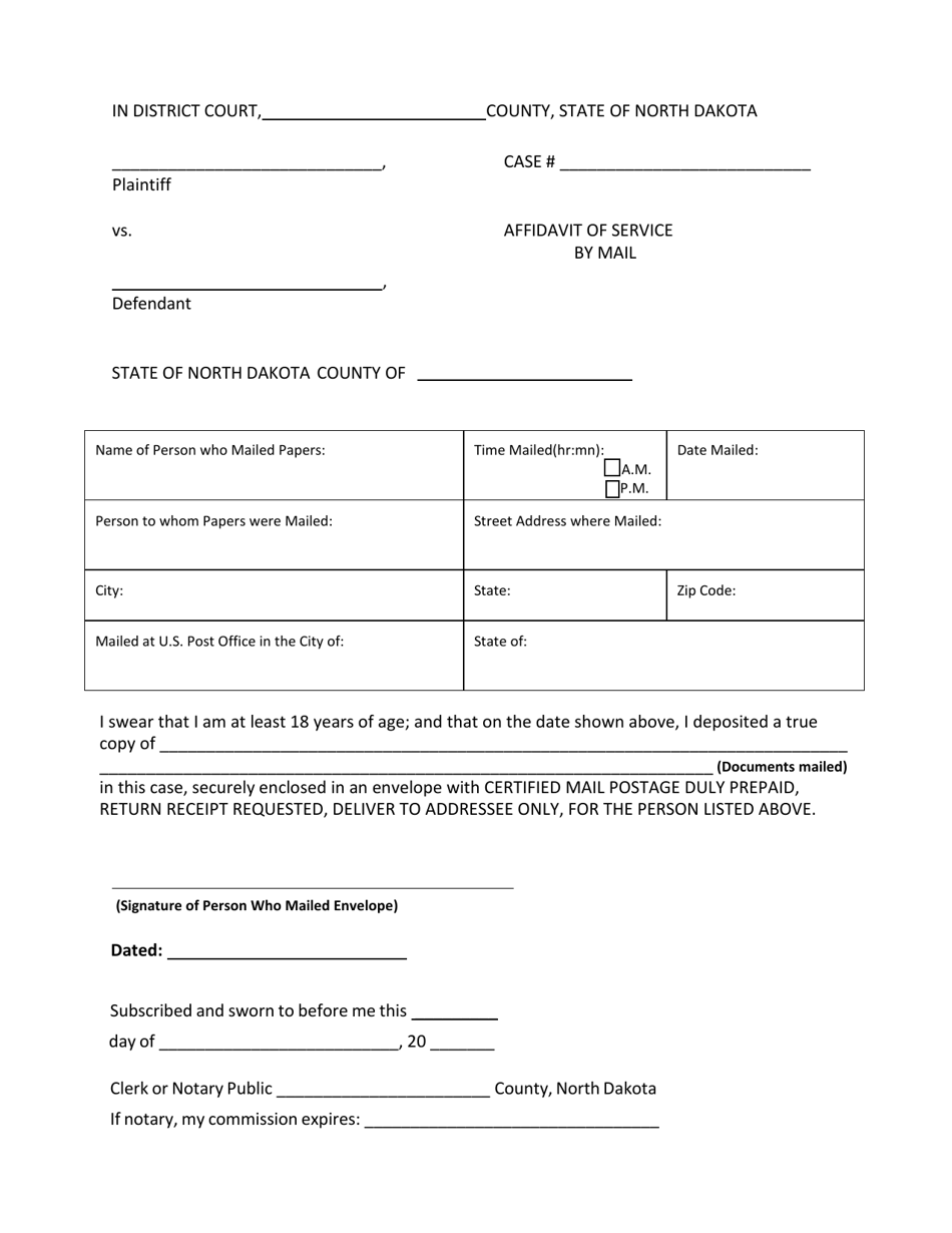 North Dakota Affidavit Of Service By Mail Fill Out Sign Online And Download Pdf Templateroller 4358