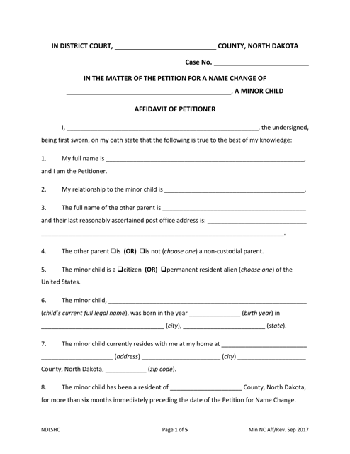 Affidavit of Petitioner - North Dakota