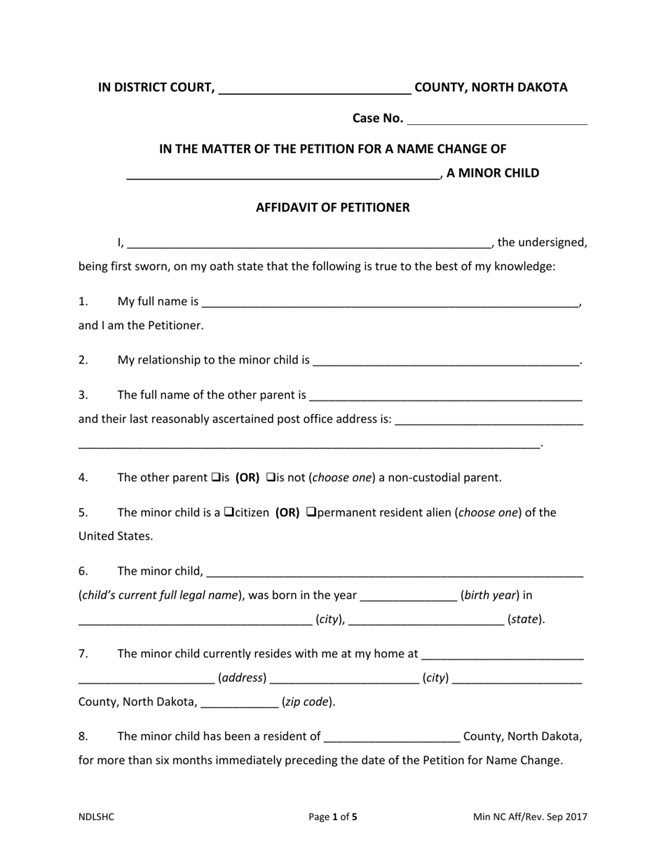 Affidavit of Petitioner - North Dakota, Page 1