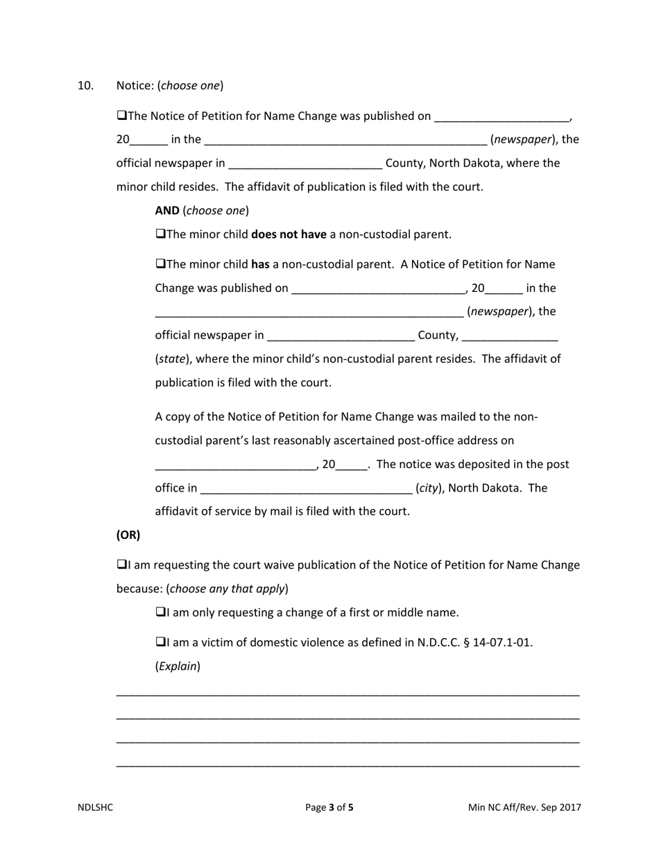 Affidavit of Petitioner - North Dakota, Page 3