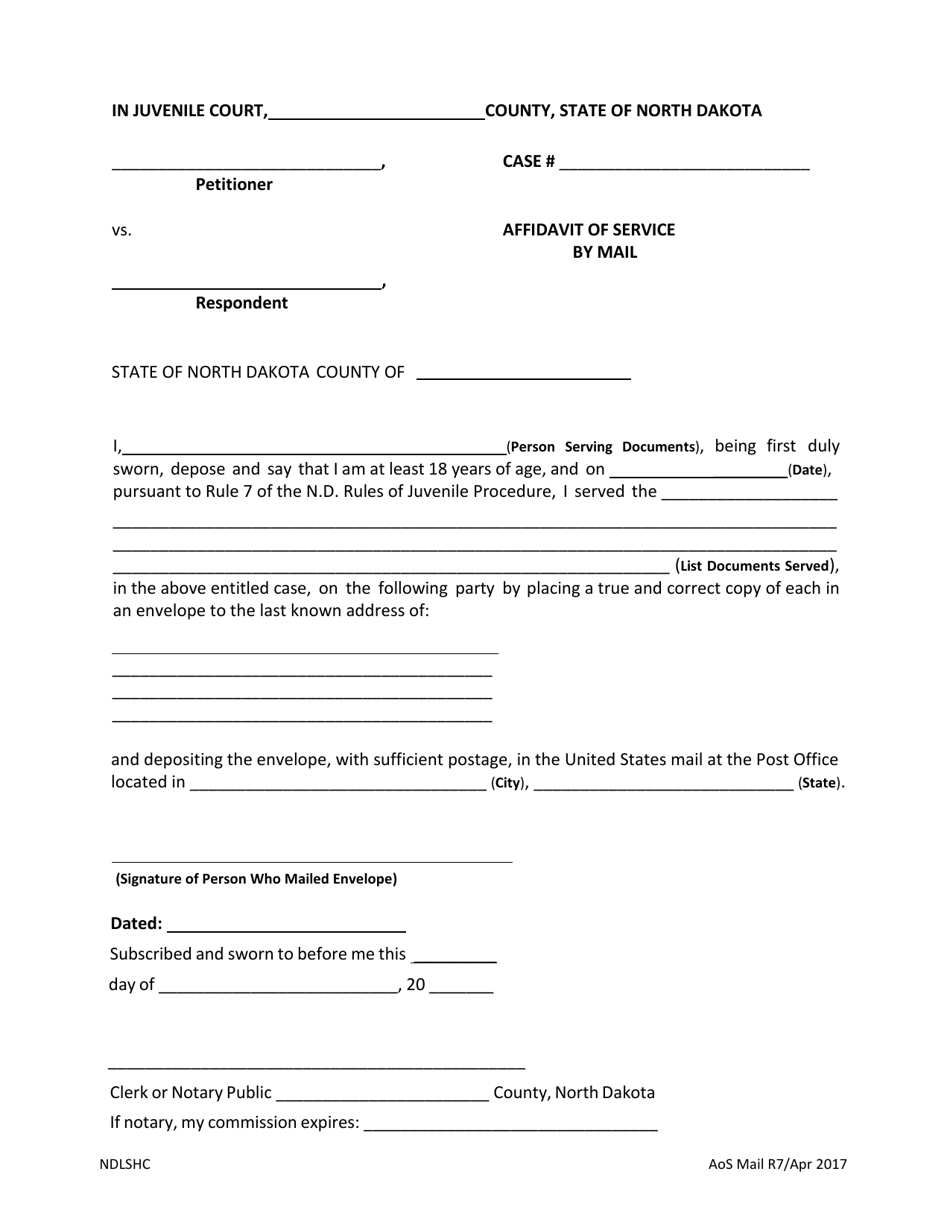Affidavit of Service by Mail - North Dakota, Page 1