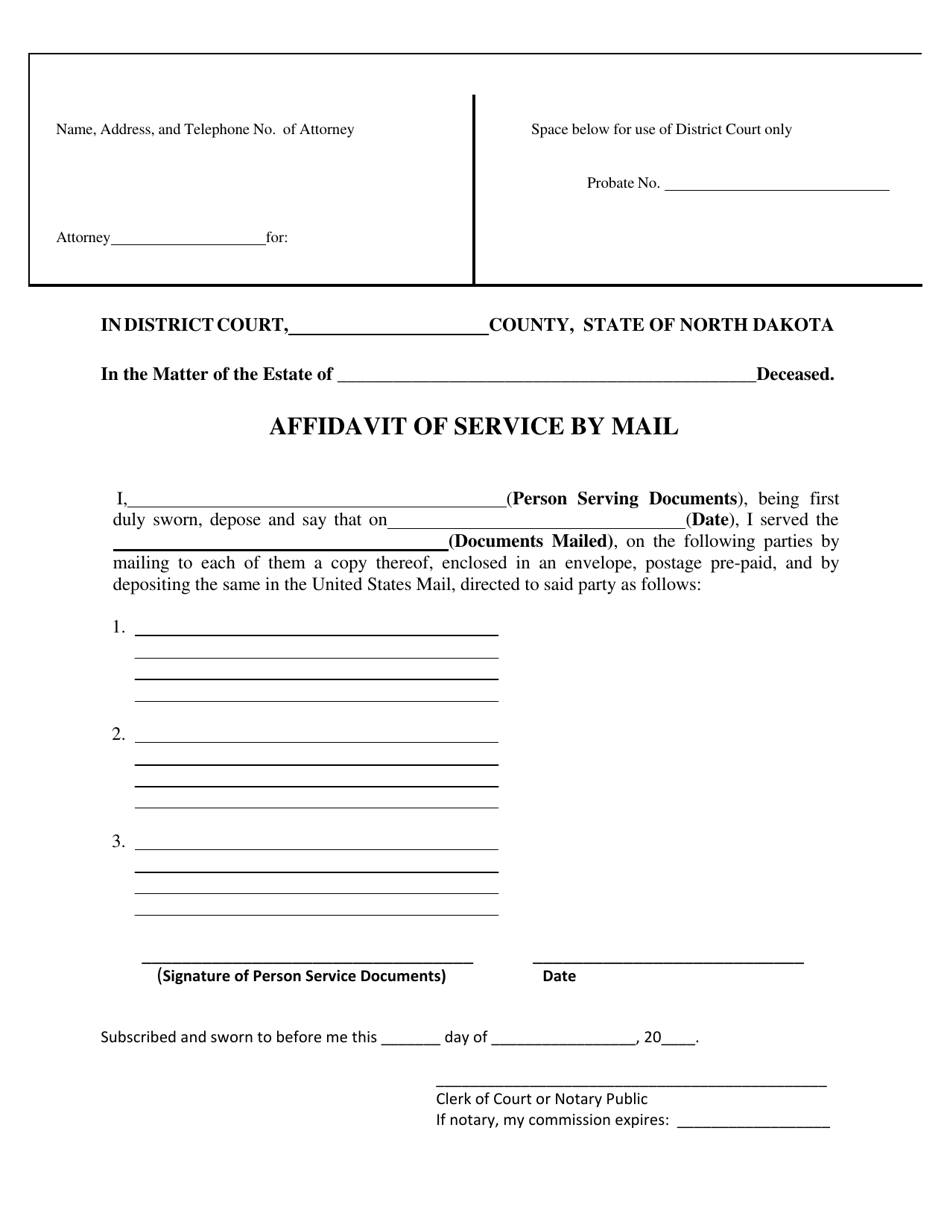 Affidavit of Service by Mail - North Dakota, Page 1