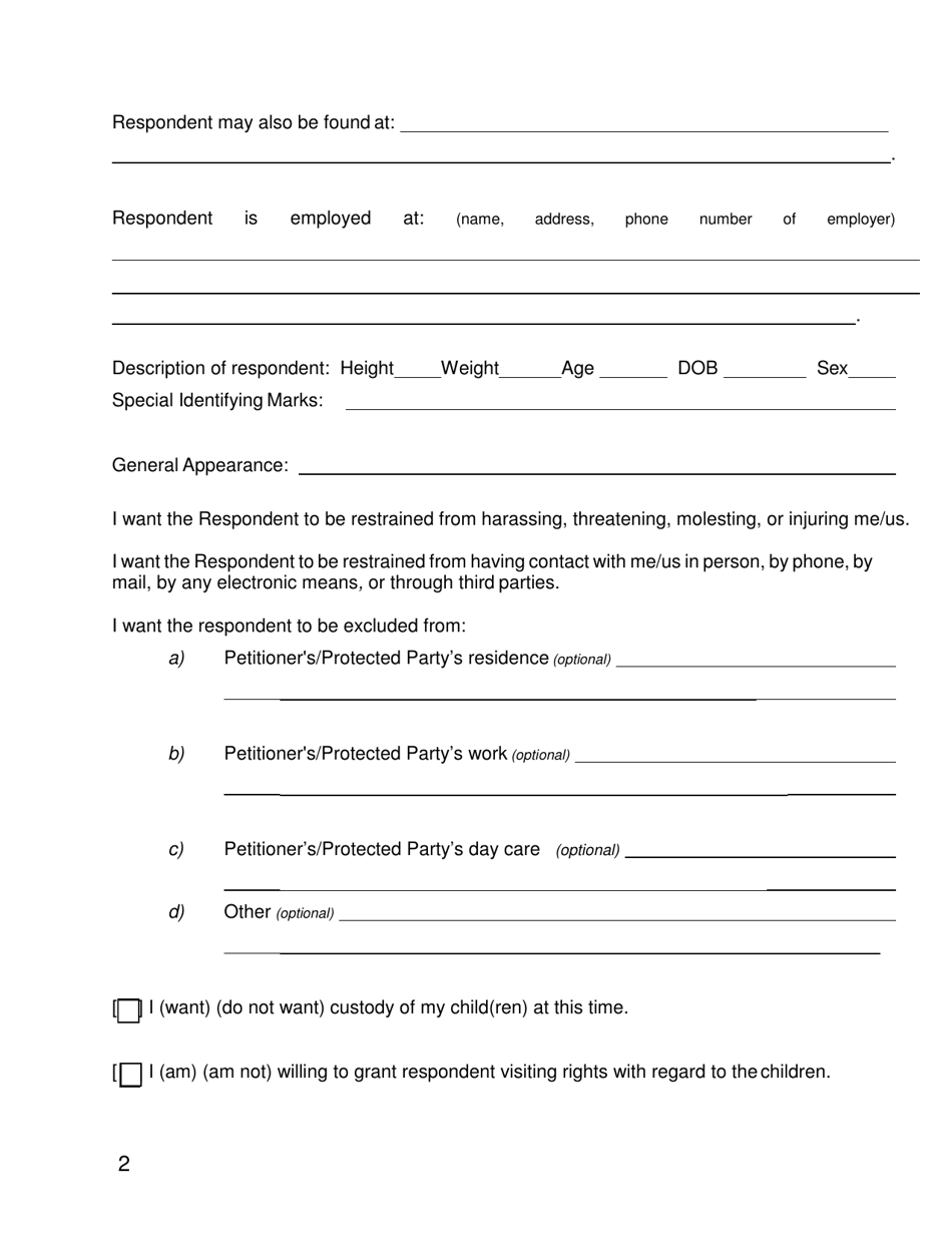 Form SFN51566 Petition for Protective Relief - North Dakota, Page 2