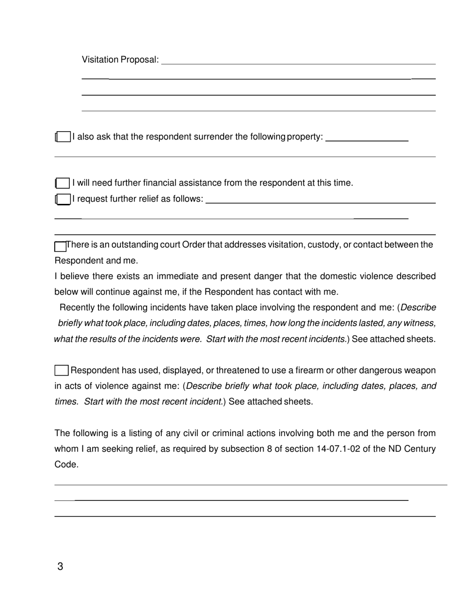 Form SFN51566 Petition for Protective Relief - North Dakota, Page 3