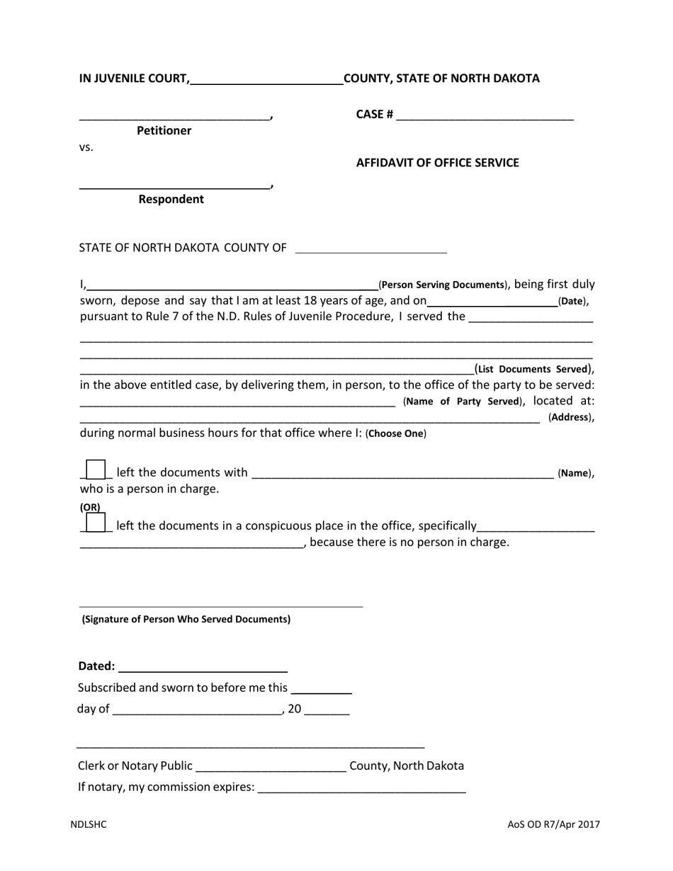 Affidavit of Office Service - North Dakota, Page 1