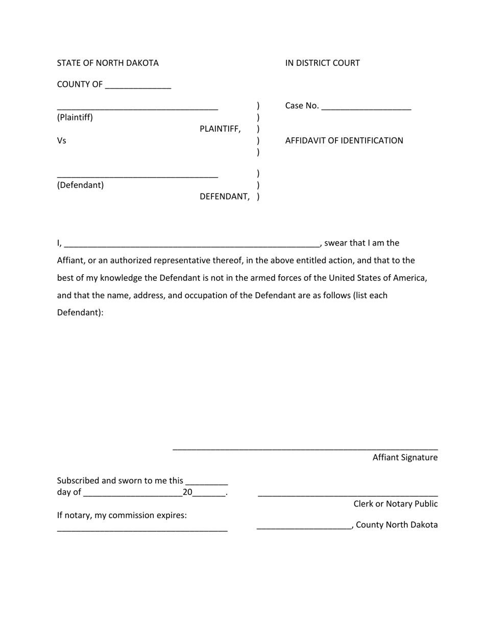 North Dakota Affidavit Of Identification Fill Out Sign Online And Download Pdf Templateroller 8534