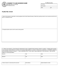Document preview: Form SFN59250 Consent to Use Business Name - North Dakota