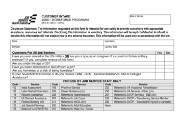 Form SFN61148 Customer Intake - North Dakota