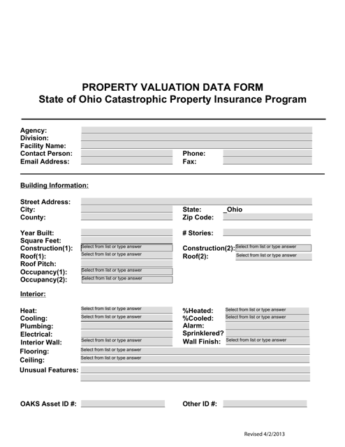 Property Valuation Data Form - Ohio Download Pdf