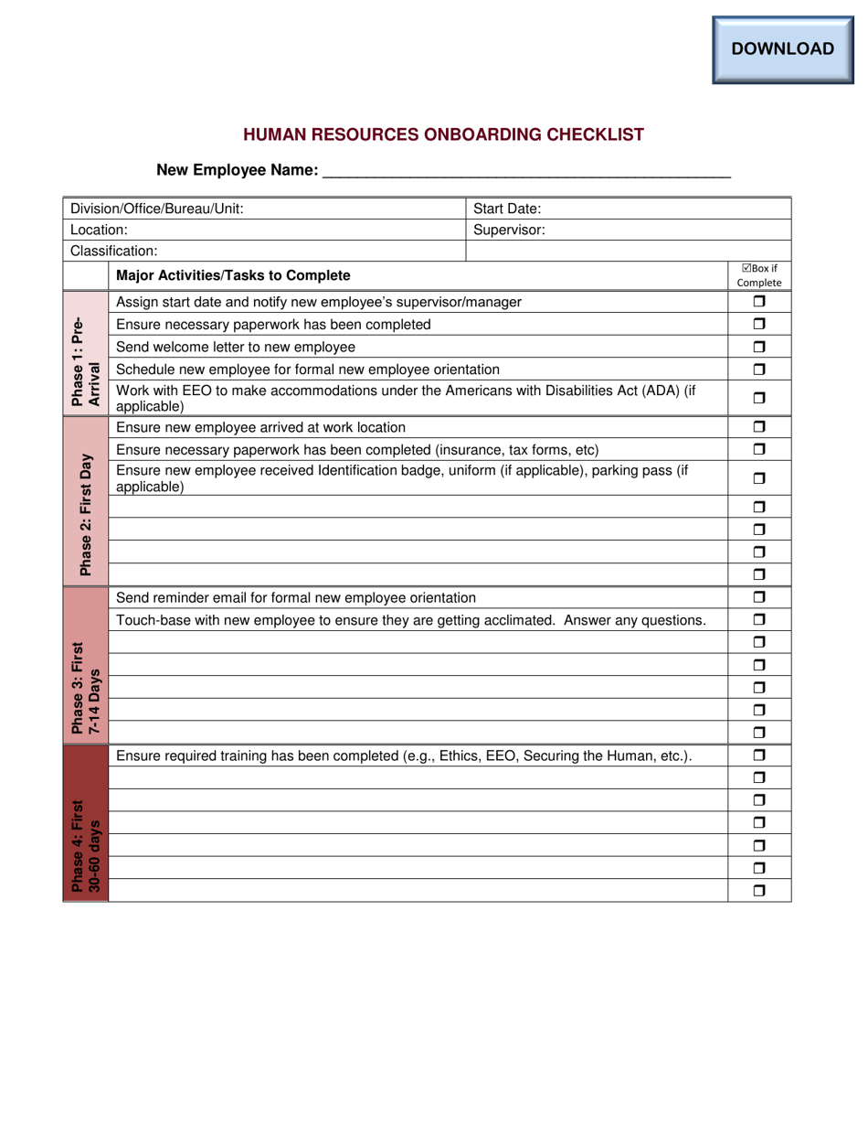 Ohio Human Resources Onboarding Checklist Fill Out, Sign Online and Download PDF Templateroller