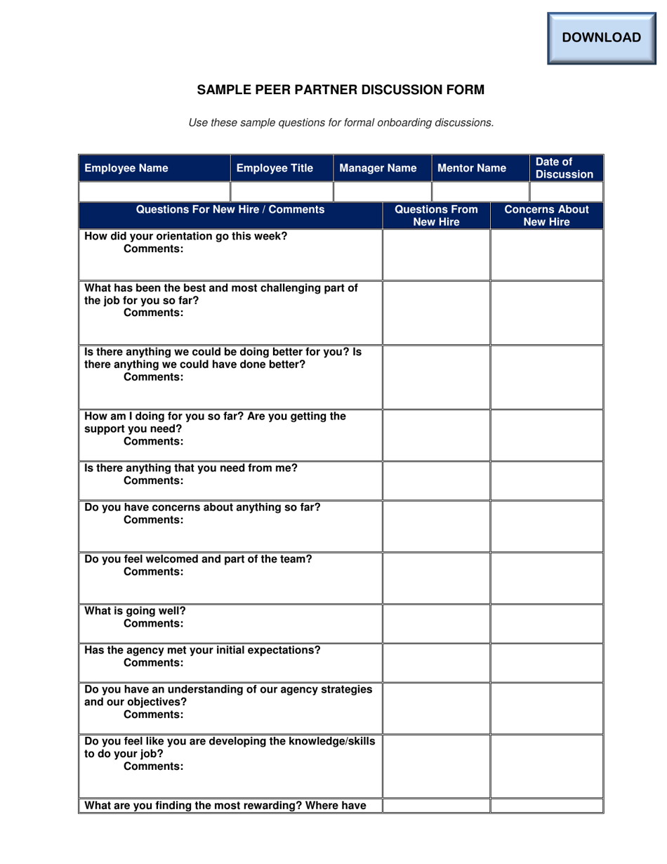 Sample Peer Partner Discussion Form - Ohio, Page 1