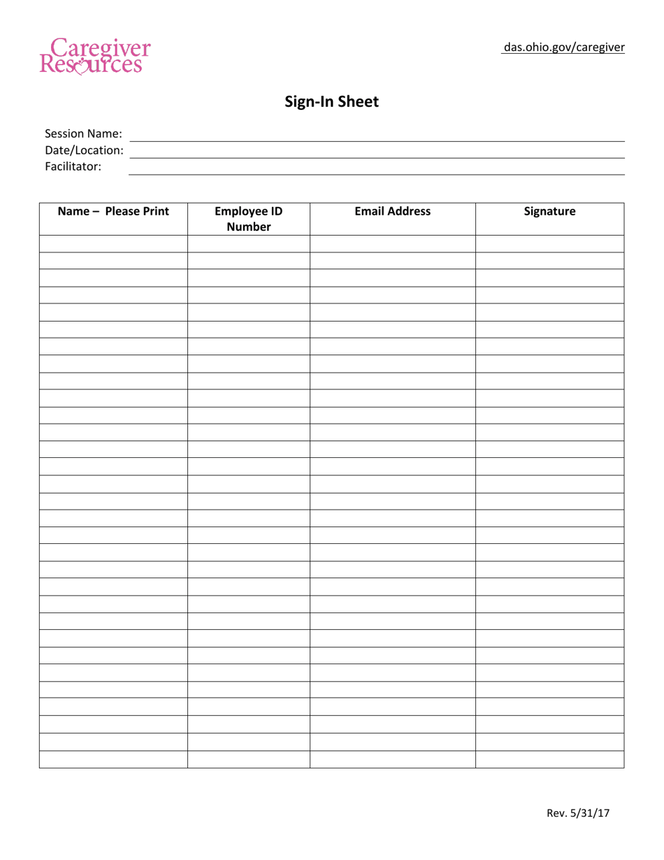 Sign-In Sheet - Ohio, Page 1
