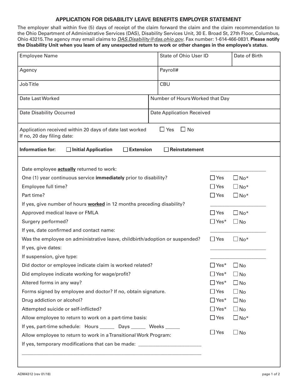 Form ADM4312 - Fill Out, Sign Online and Download Printable PDF, Ohio ...