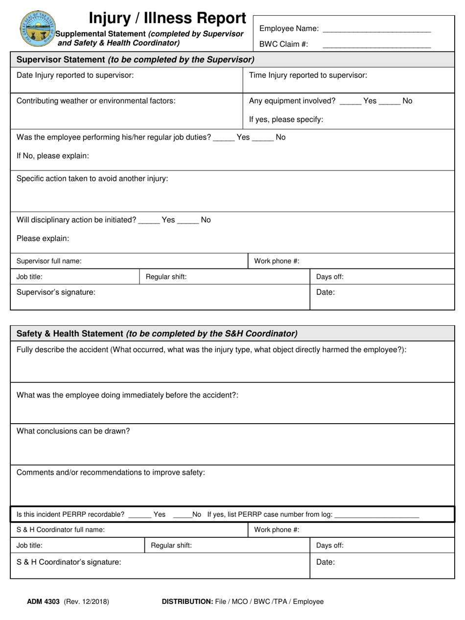 Form ADM4303 Injury / Illness Report - Ohio, Page 4