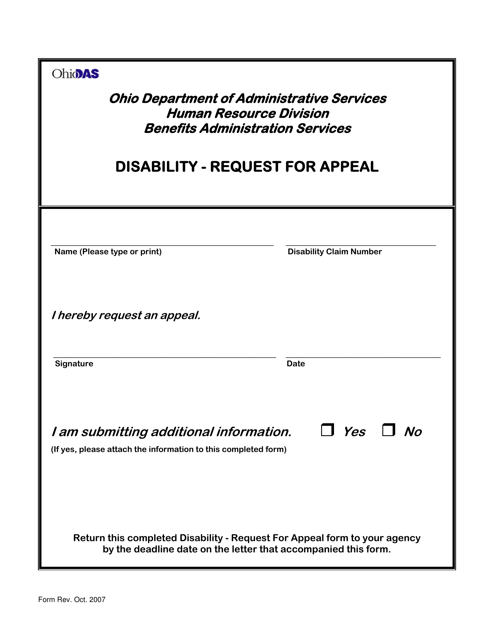 Disability - Request for Appeal - Ohio Download Pdf