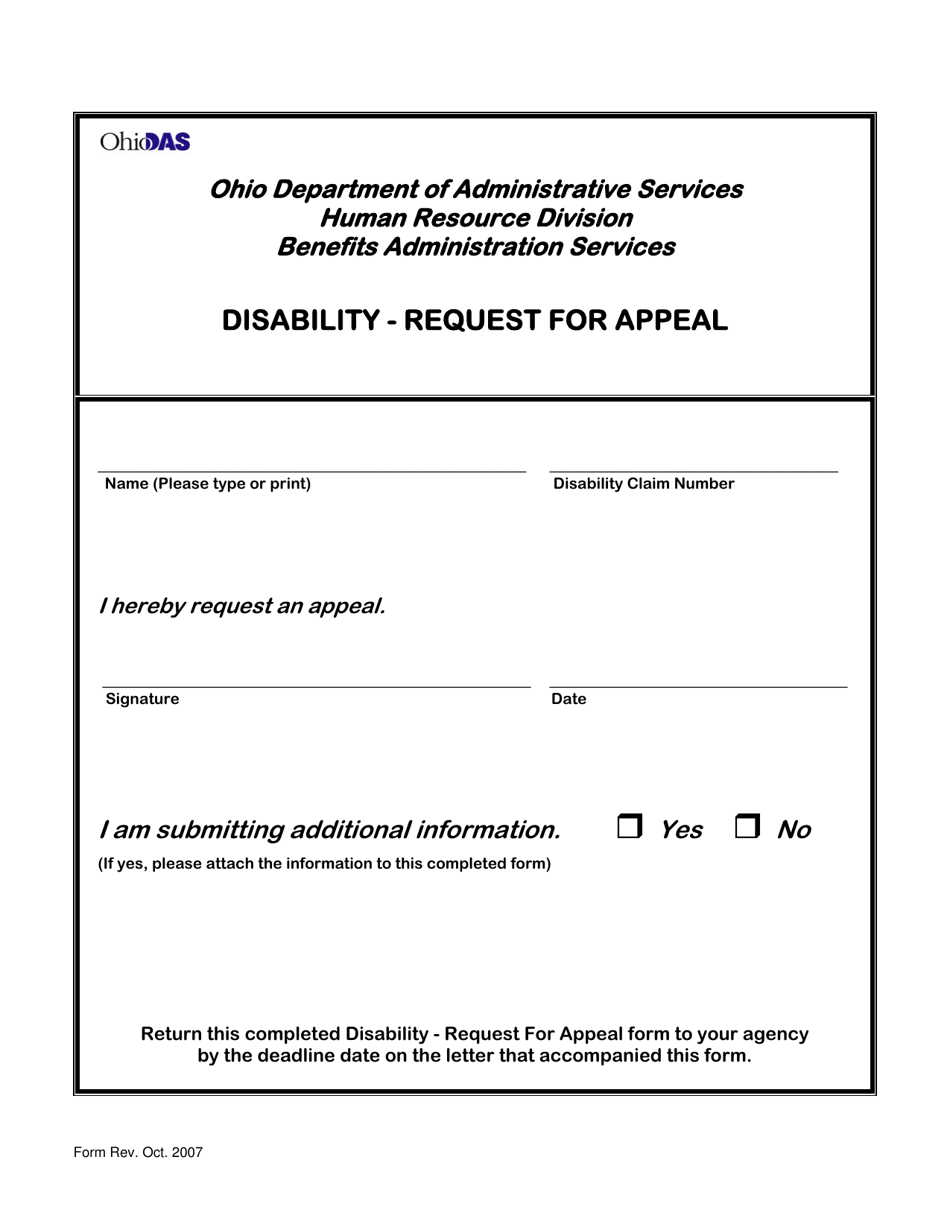 Disability - Request for Appeal - Ohio, Page 1