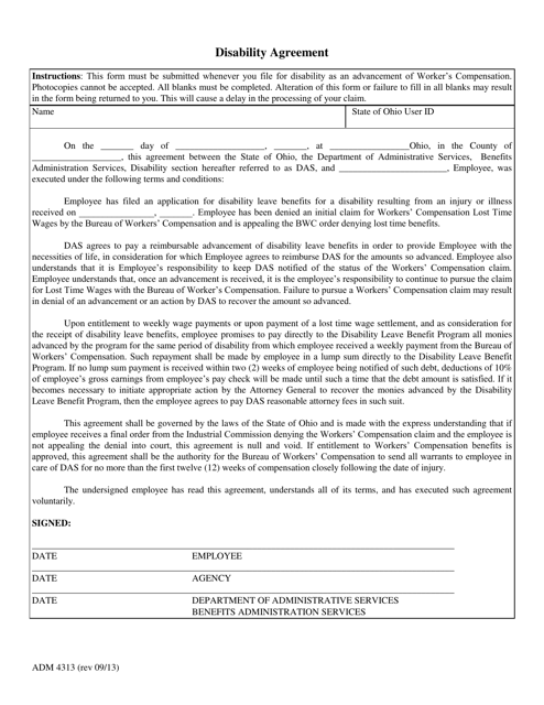 Form ADM4313 Disability Agreement - Ohio