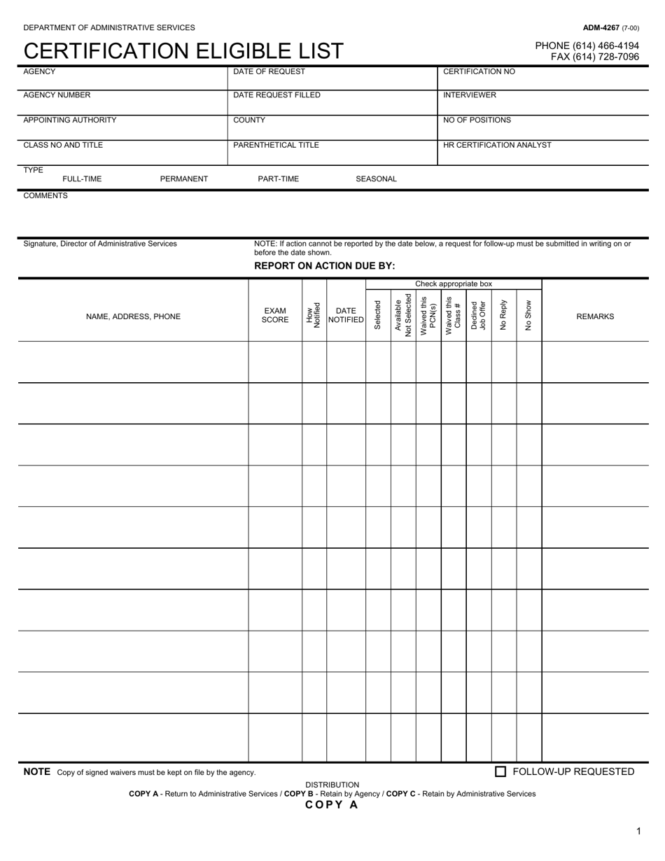 Form ADM-4267 Certification Eligible List - Ohio, Page 1