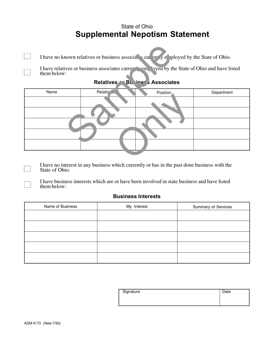Form ADM4173 Supplemental Nepotism Statement - Ohio, Page 1