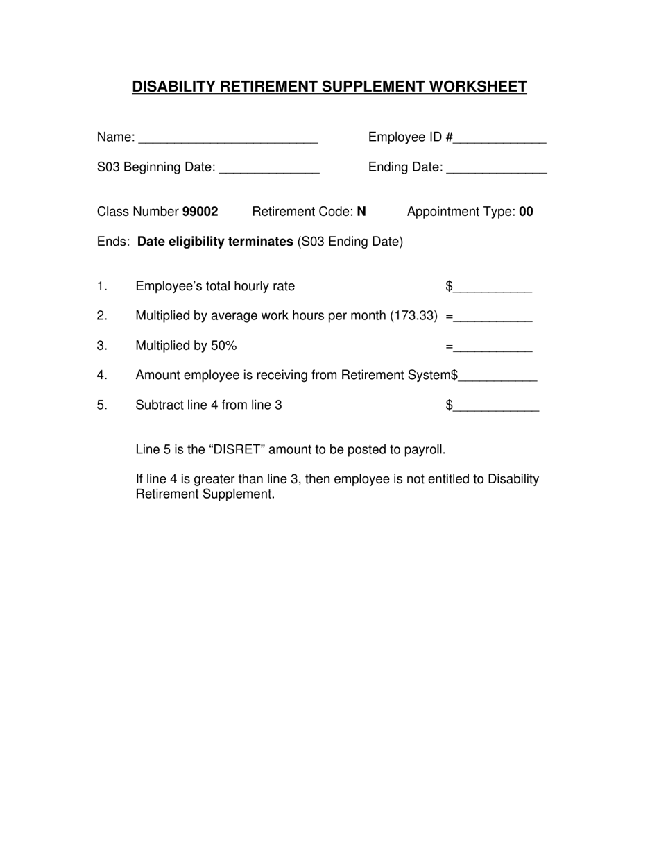 Disability Retirement Supplement Worksheet Form - Ohio, Page 1