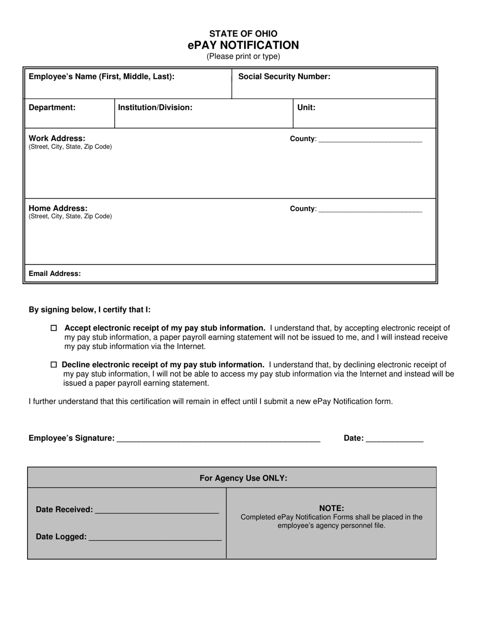 Epay Notification Form - Ohio, Page 1