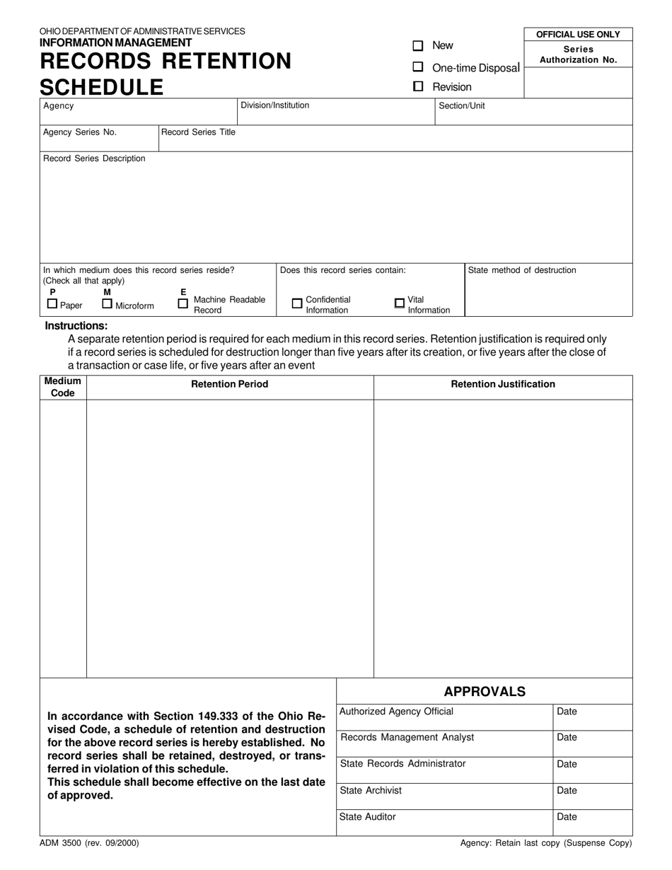Form ADM3500 Records Retention Schedule - Ohio, Page 1