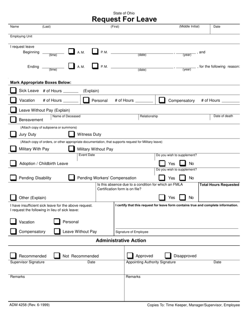 Form ADM4258 Request for Leave - Ohio