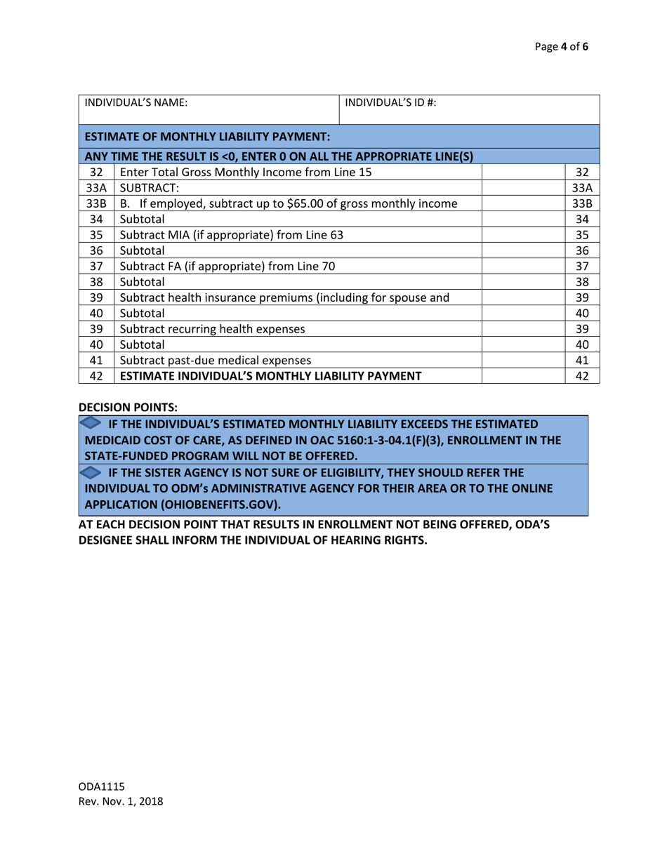 Form ODA1115 Financial Assessment Worksheet - Ohio, Page 4