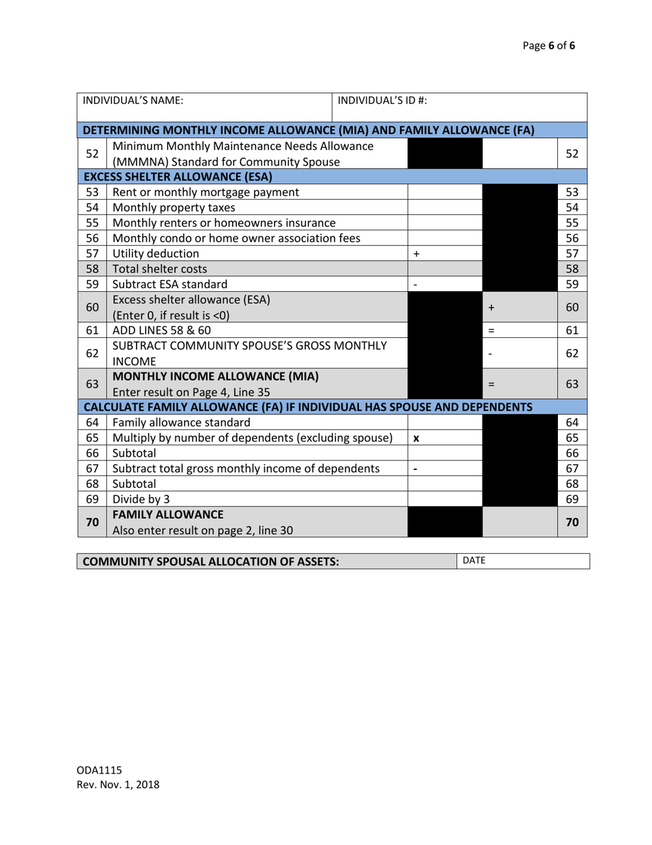 Form ODA1115 Financial Assessment Worksheet - Ohio, Page 6