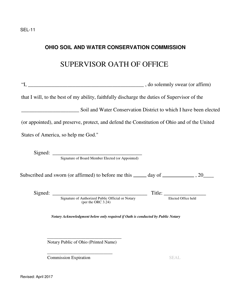 Form SEL-11 Supervisor Oath of Office - Ohio, Page 1
