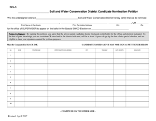 Document preview: Form SEL-5 Soil and Water Conservation District Candidate Nomination Petition - Ohio