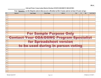 Sample Form SEL-6 Soil and Water Conservation District Election Onsite Resident Registry - Ohio, Page 2