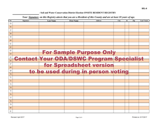 Sample Form SEL-6 Soil and Water Conservation District Election Onsite Resident Registry - Ohio, Page 3