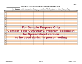 Sample Form SEL-6 Soil and Water Conservation District Election Onsite Resident Registry - Ohio, Page 4