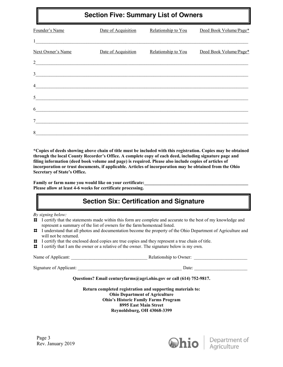 Ohio Historic Family Farms Application - Ohio, Page 5