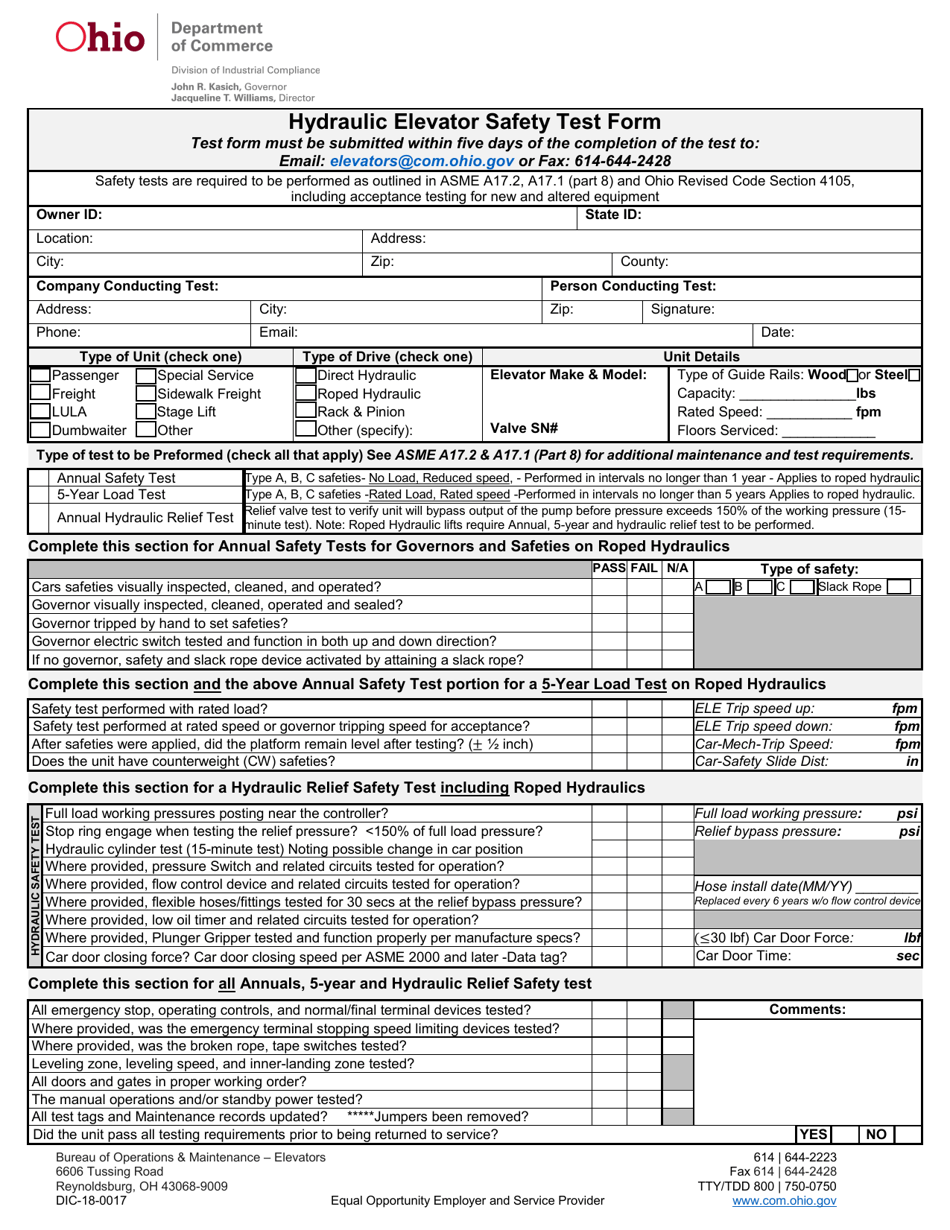 Form DIC180017 Download Fillable PDF or Fill Online Hydraulic