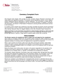 Document preview: Form REPL-18-0010 Cemetery Complaint Form - Ohio