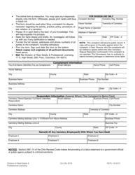 Form REPL-18-0010 Cemetery Complaint Form - Ohio, Page 2