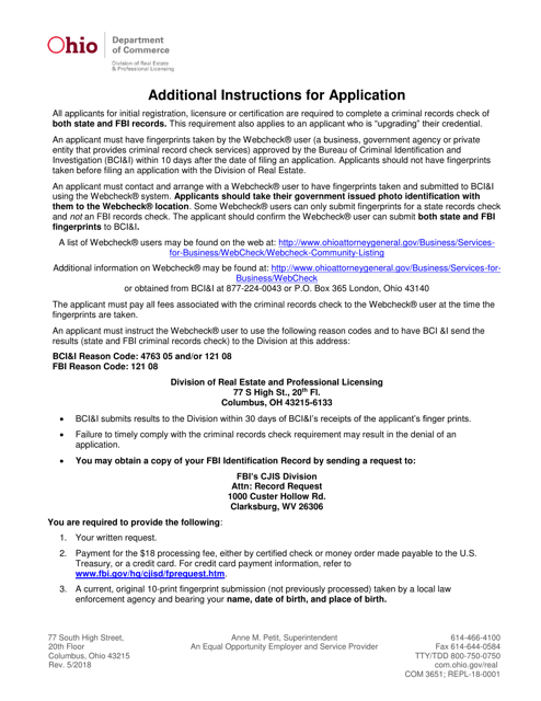 Form COM3651 (REPL-18-0001) Appraiser License/Certificate Application - Ohio