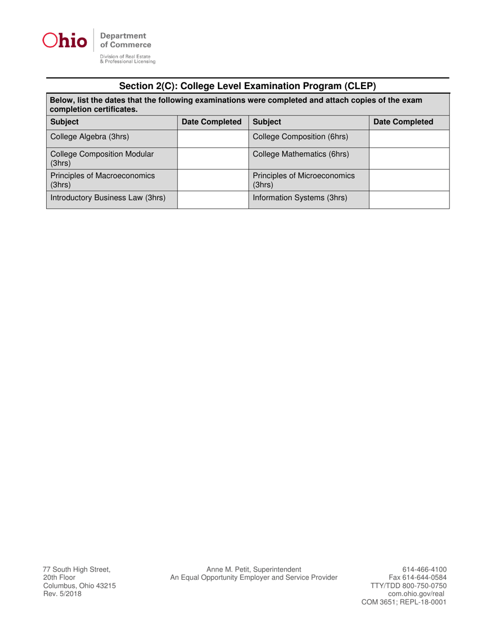 Form COM3651 (REPL-18-0001) Appraiser License / Certificate Application - Ohio, Page 10