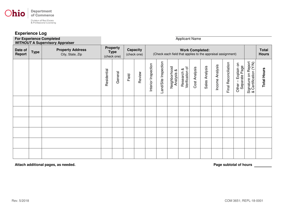 Form COM3651 (REPL-18-0001) Appraiser License / Certificate Application - Ohio, Page 13