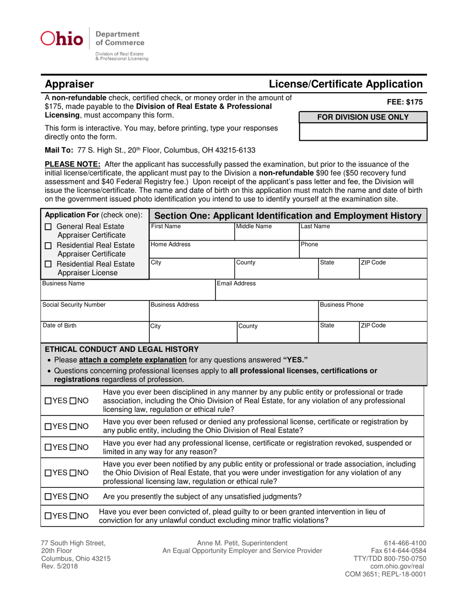 Form COM3651 (REPL180001) Download Fillable PDF or Fill Online