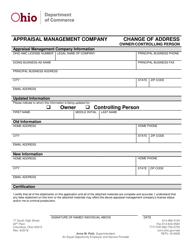 Document preview: Form REPL-18-0009 Appraisal Management Company Change of Address for Owner/Controlling Person - Ohio