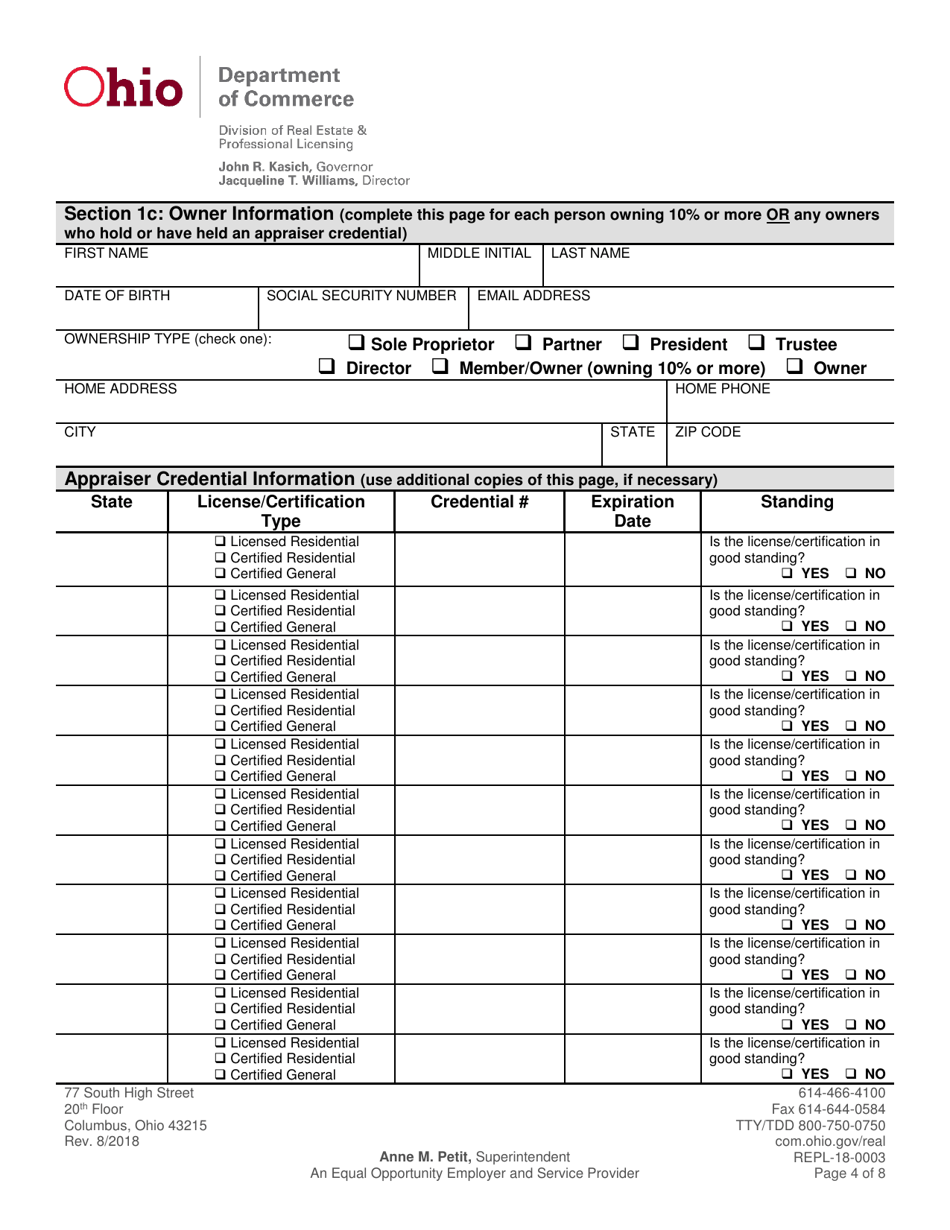 Form REPL-18-0003 Appraisal Management Company Application - Ohio, Page 6