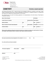 Document preview: Form REPL-18-011 Cemetery Ceased Operation - Ohio