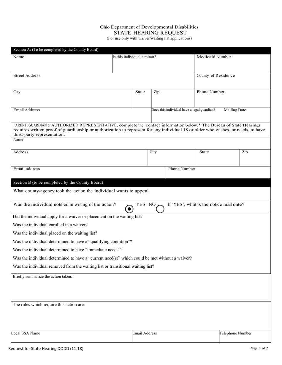 State Hearing Request Form - Ohio, Page 1