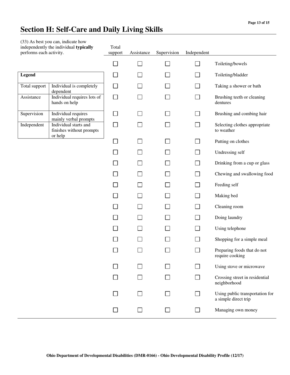 Form DMR-0166 Ohio Developmental Disability Profile (Oddp) - Ohio, Page 14